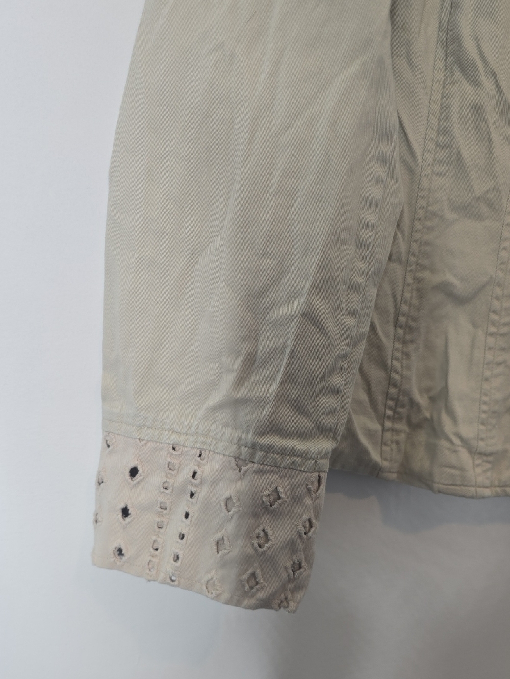Vintage Beige Cutout Detail Lightweight Jacket – Boho Chic Blazer - Picture 2 of 6